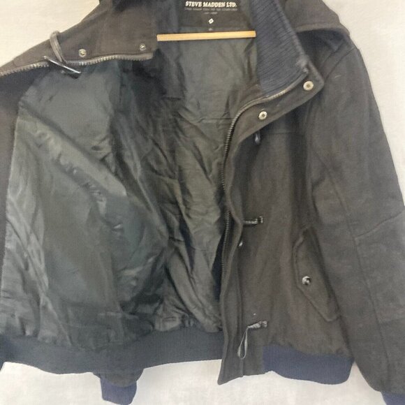 Steve Madden Mens Heavyweight Wool Jacket XL Black Zip & Toggle Coat Y2K Style - Picture 16 of 16